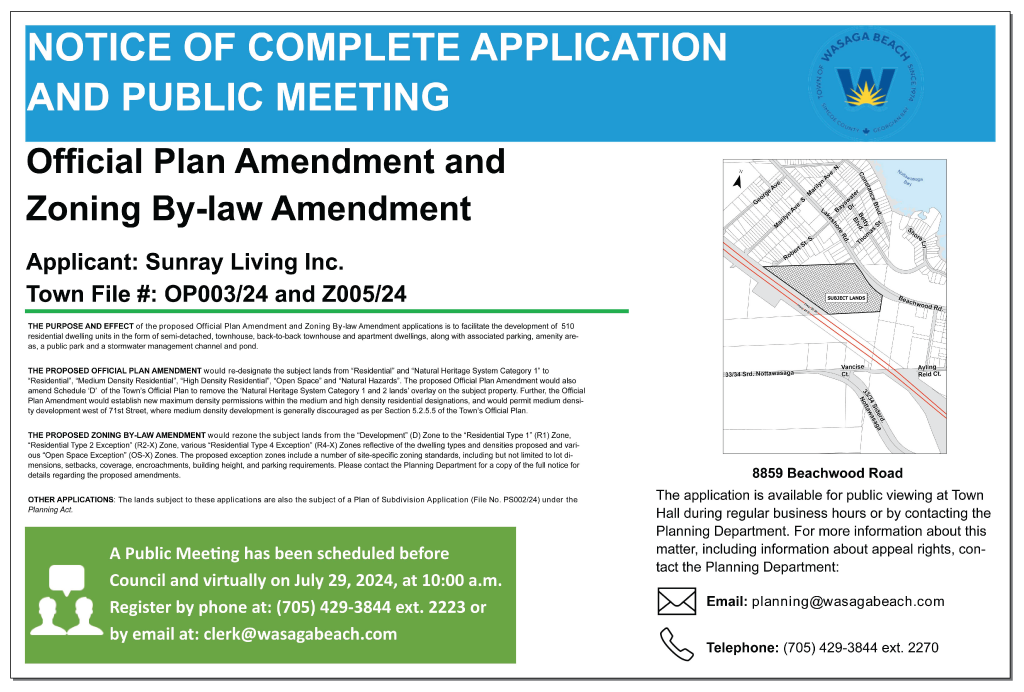 Town of Wasaga Beach - Notice of Complete Application and Public Meeting